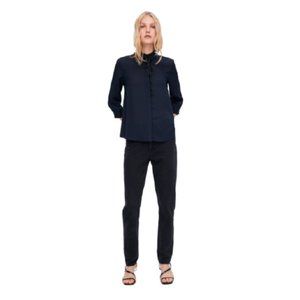 Zara Tie Neck 3/4 Length Sleeve Blouse in Blue